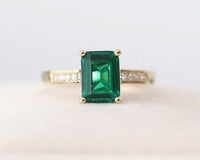 2.10 Ct Emerald Cut Green Emerald 925 Sterling Silver Solitaire W/Accents Engagement Ring