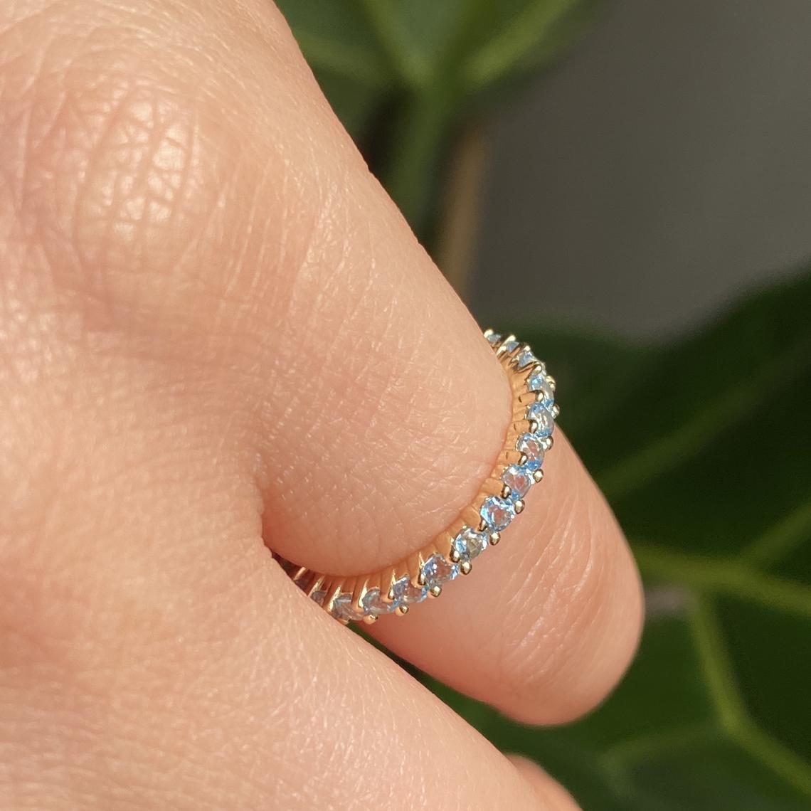 1 CT Round Cut Blue Topaz Diamond 925 Sterling Silver Full Eternity Wedding Band Ring