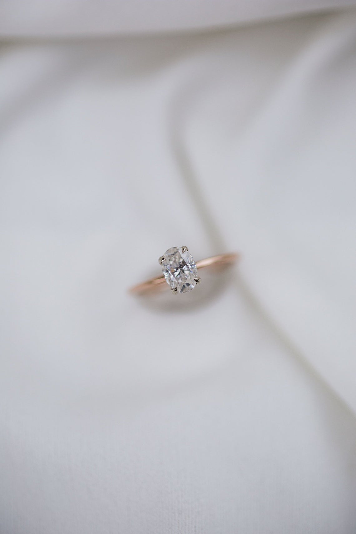 1.20 CT Oval Cut Diamond Rose Gold Over On 925 Sterling Silver Solitaire Ring