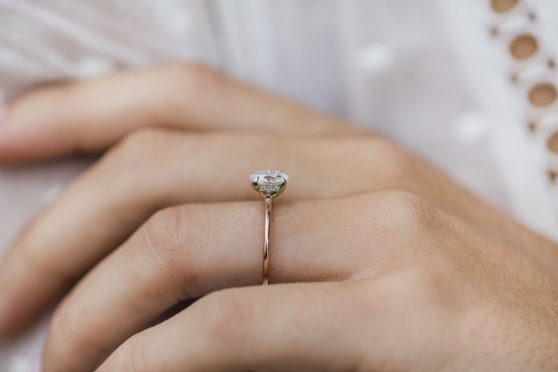 1.20 CT Oval Cut Diamond Rose Gold Over On 925 Sterling Silver Solitaire Ring