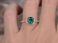 1.75 Ct Cushion Cut Green Emerald 925 Sterling Silver Halo Engagement Ring