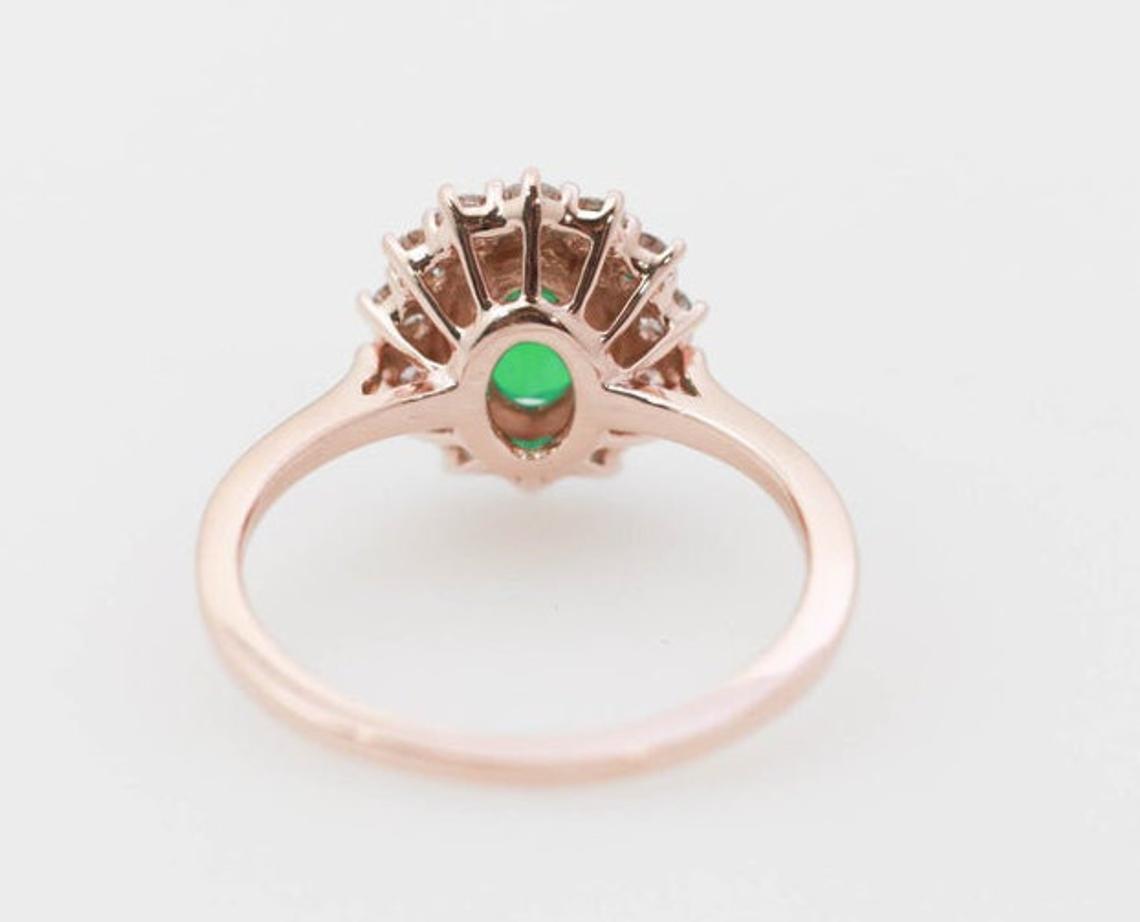 1 CT Oval Cut Green Emerald Diamond 925 Sterling Silver Anniversary Ring For Her