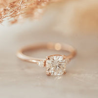 1 CT Cushion Cut Rose Gold Over On 925 Sterling Silver Three Stone Promise Ring