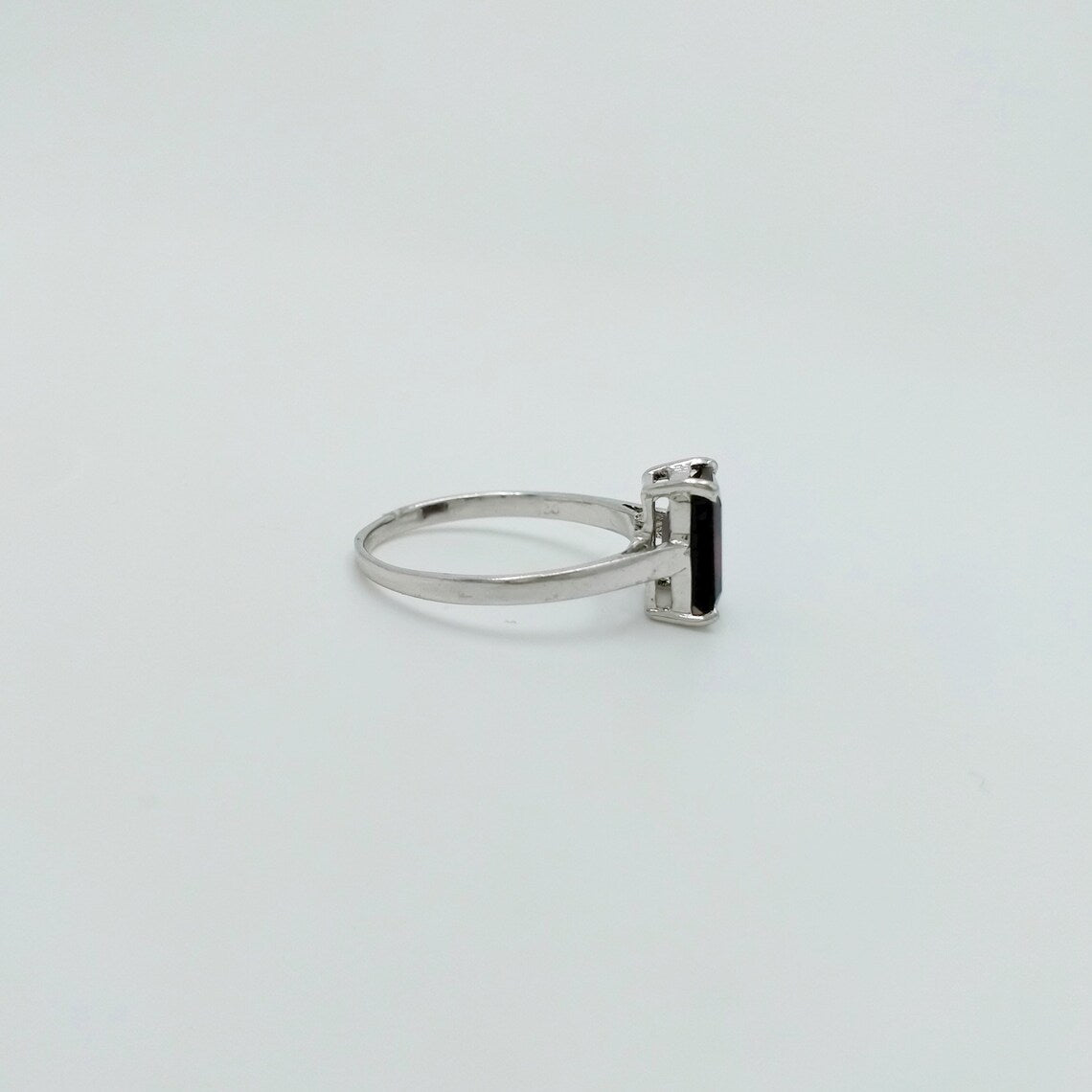 1 CT  Emerald Cut Red Garnet White Gold Over On 925 Sterling Silver Solitaire Promise Ring