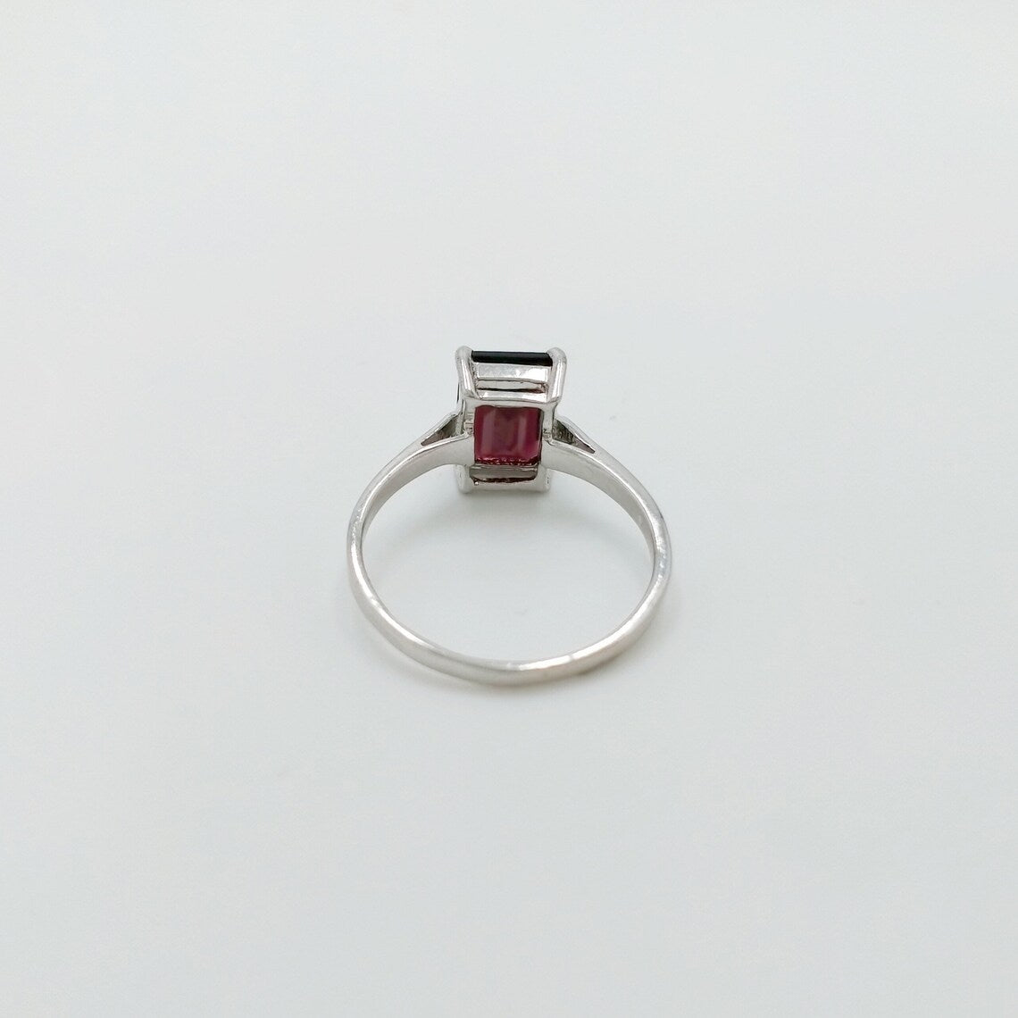 1 CT  Emerald Cut Red Garnet White Gold Over On 925 Sterling Silver Solitaire Promise Ring