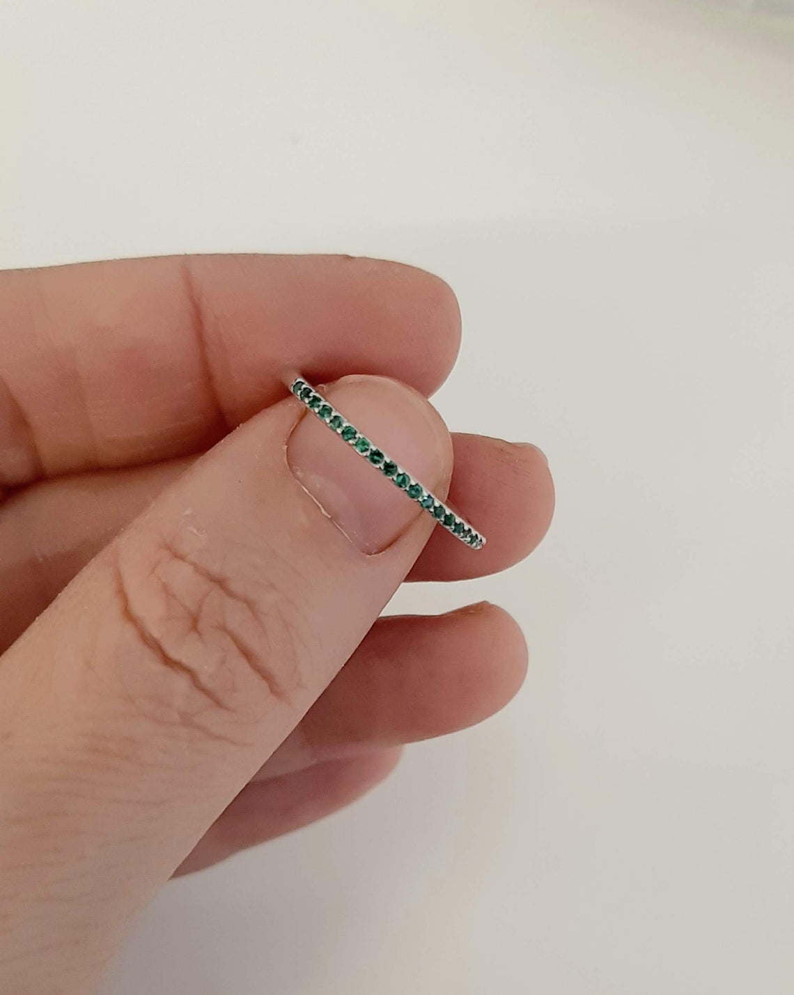 0.75 CT Green Emerald Diamond 925 Sterling Silver Half Eternity Band Ring
