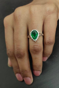 1 CT Pear Cut Emerald Diamond 925 Sterling Silver Halo Engagement Ring