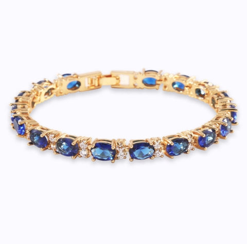 15 CT Oval Cut Blue Sapphire Diamond Rose Gold Over On 925 Sterling Silver 7" Flower Tennis Bracelet For Her