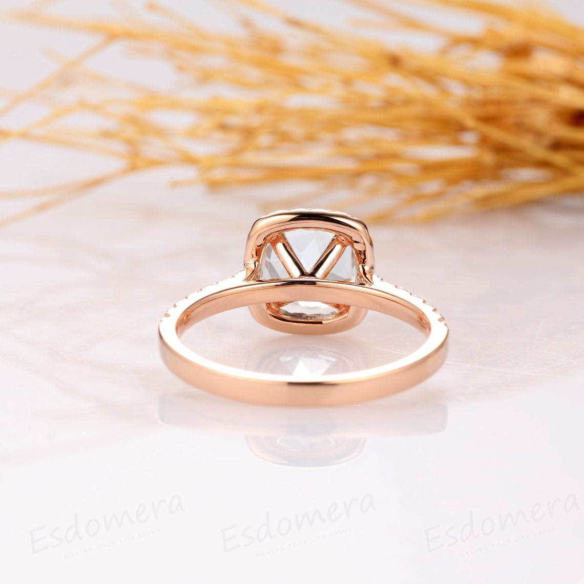 1.5 CT Round Cut Aquamarine Diamond Rose Gold Over On 925 Sterling Silver Halo Promise Ring,