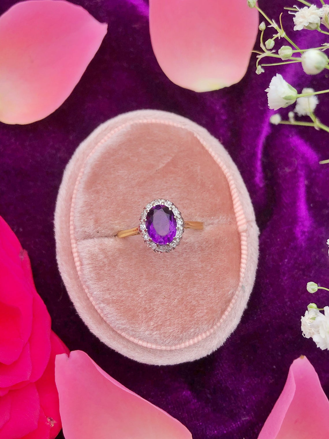 1 CT Oval Cut Amethyst & Diamond 925 Sterling Silver Halo Engagement Ring