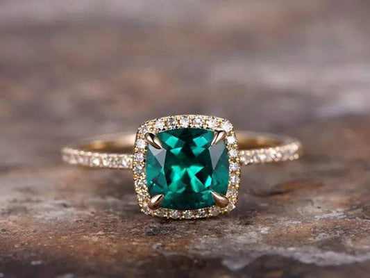 1.75 Ct Cushion Cut Green Emerald 925 Sterling Silver Halo Engagement Ring