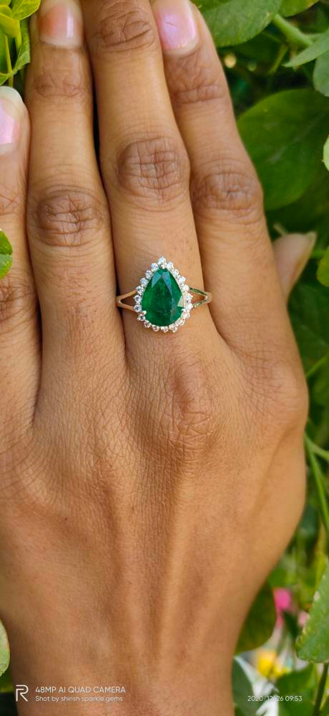 1 CT Pear Cut Emerald Diamond 925 Sterling Silver Halo Engagement Ring