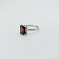 1 CT  Emerald Cut Red Garnet White Gold Over On 925 Sterling Silver Solitaire Promise Ring