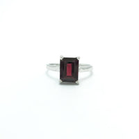 1 CT  Emerald Cut Red Garnet White Gold Over On 925 Sterling Silver Solitaire Promise Ring