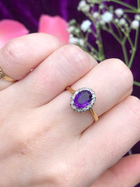 1 CT Oval Cut Amethyst & Diamond 925 Sterling Silver Halo Engagement Ring
