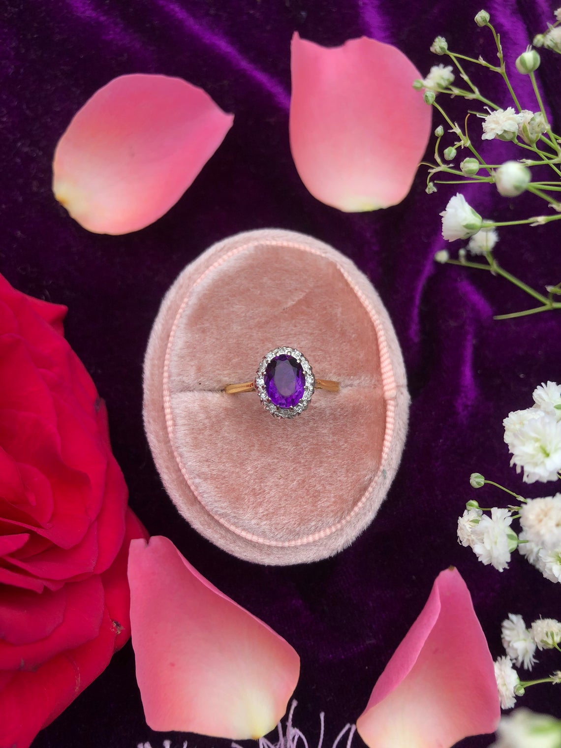 1 CT Oval Cut Amethyst & Diamond 925 Sterling Silver Halo Engagement Ring