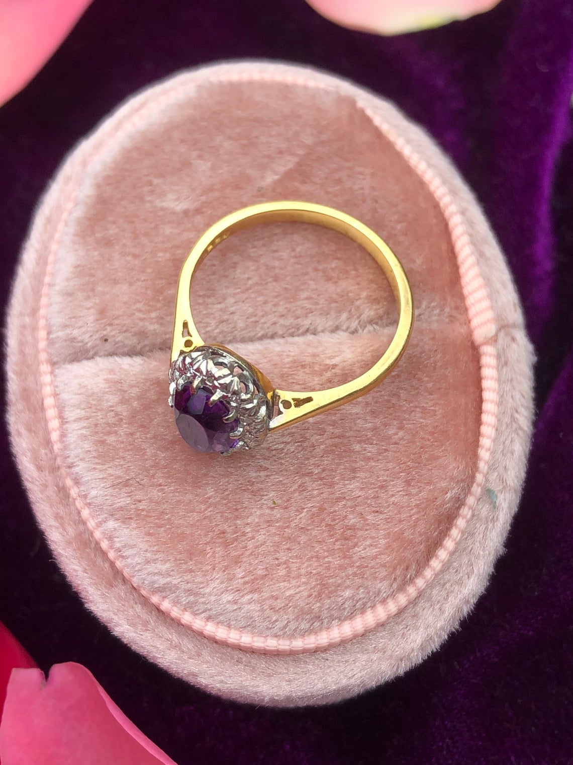 1 CT Oval Cut Amethyst & Diamond 925 Sterling Silver Halo Engagement Ring