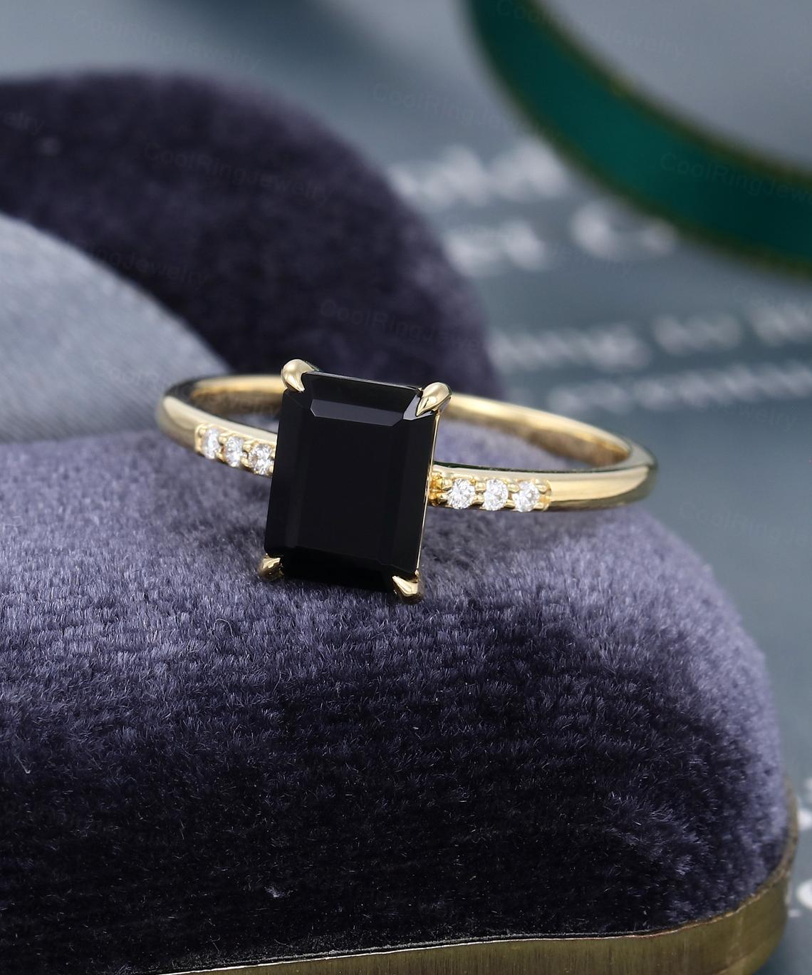 1 CT 925 Sterling-Silver Black Cubic Zirconia Emerald Cut Diamond Halo Engagement Ring