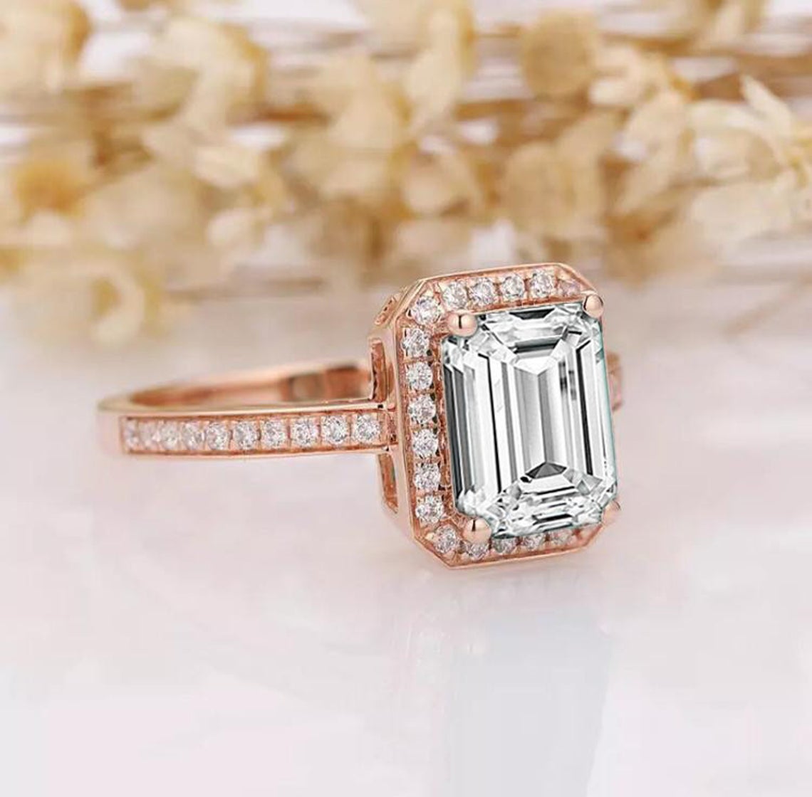 2 CT Emerald Cut Diamond 925 Sterling Silver Halo Engagement Ring for her