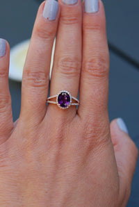 2 CT Round Cut Amethyst Diamond Rose Gold Over On 925 Sterling Silver Promise Ring For Women