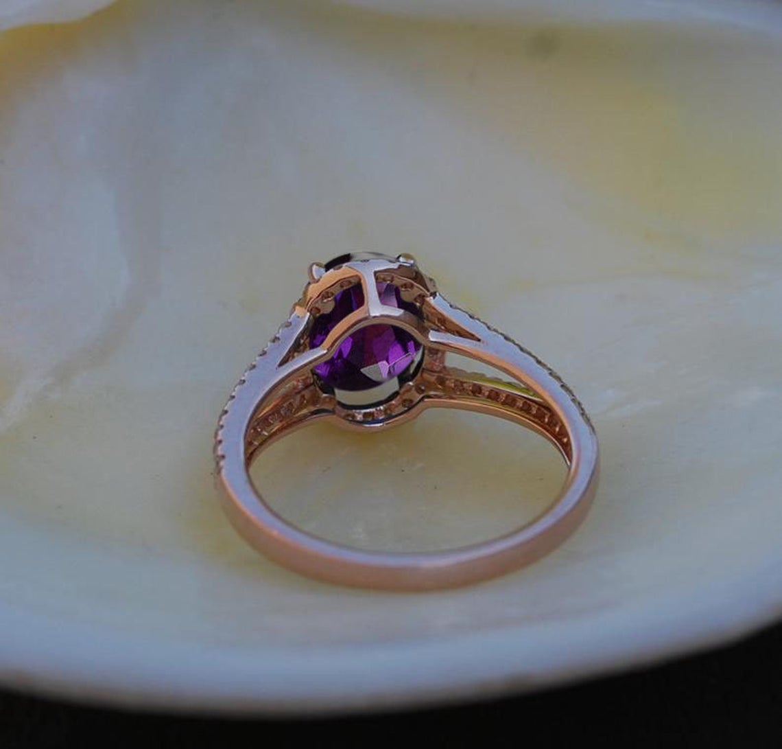 2 CT Round Cut Amethyst Diamond Rose Gold Over On 925 Sterling Silver Promise Ring For Women