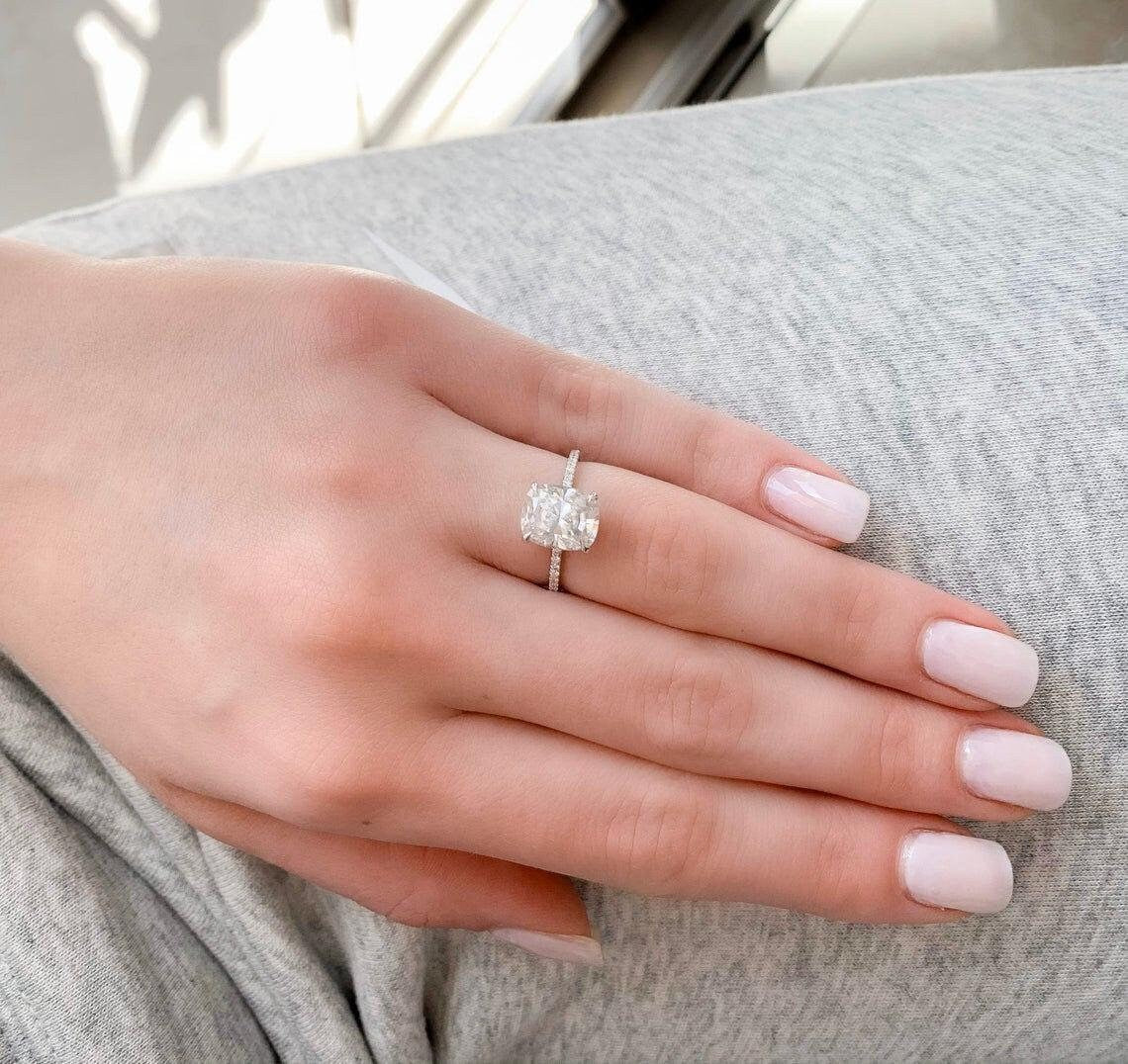 2.50 Ct Cushion Cut  925 Sterling Silver Solitaire W/Accents Engagement Ring