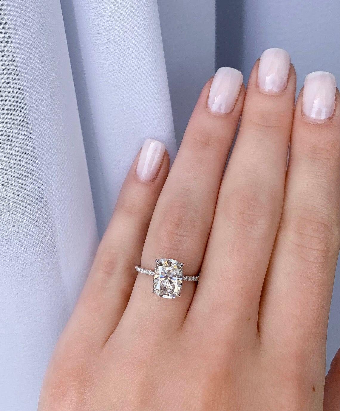 2.50 Ct Cushion Cut  925 Sterling Silver Solitaire W/Accents Engagement Ring