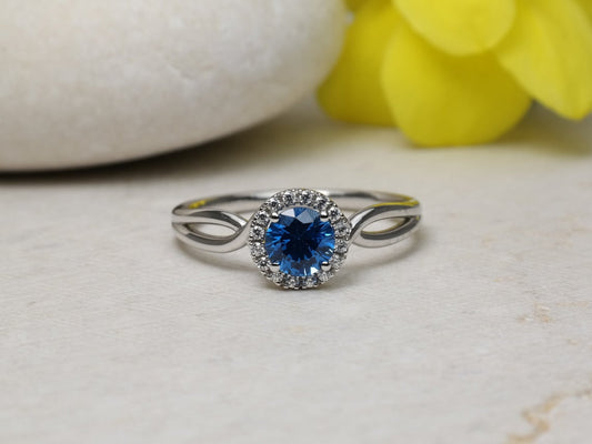 1 CT Round Cut Blue sapphire Diamond 925 Sterling Silver Halo Engagement Ring