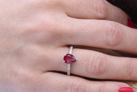 1 CT Sterling Silver Red Ruby Pear Cut Diamond Women Anniversary Promised Ring
