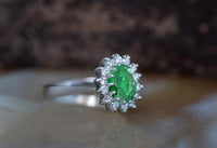 1 CT 925 Sterling Silver Green Emerald Oval Cut Diamond Women Halo Engagement Ring