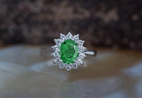 1 CT 925 Sterling Silver Green Emerald Oval Cut Diamond Women Halo Engagement Ring