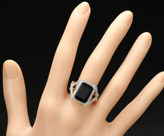 1 CT 925 Sterling Silver Black Cubic Zirconia Emerald Cut Diamond Halo Engagement Ring