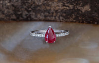 1 CT Sterling Silver Red Ruby Pear Cut Diamond Women Anniversary Promised Ring
