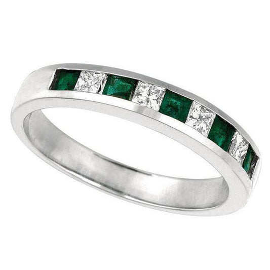 1 CT Princess Cut Green Emerald Diamond 925 Sterling Silver Women Wedding promise Band Ring