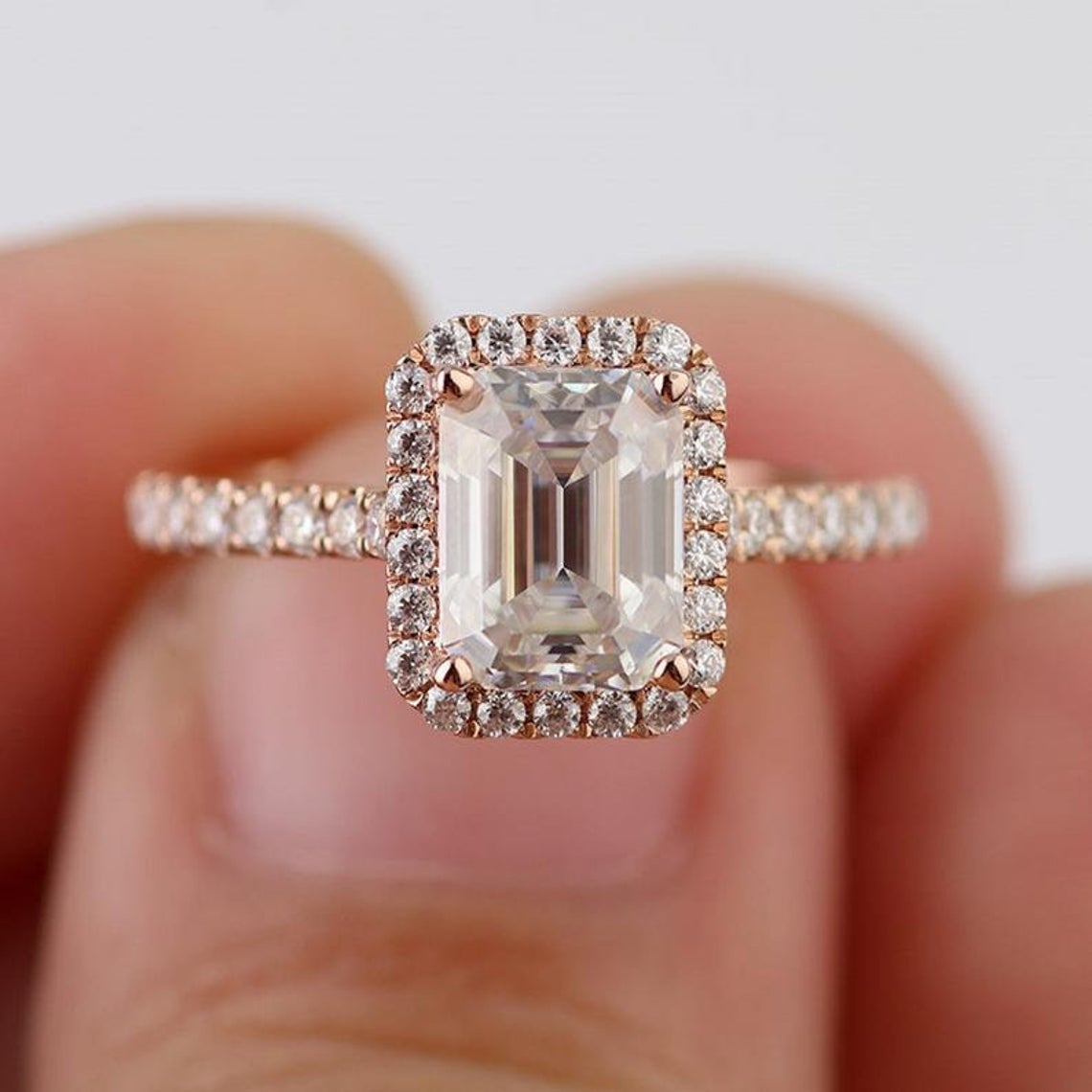 2 CT Emerald Cut Diamond 925 Sterling Silver Halo Anniversary Ring