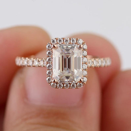 2 CT Emerald Cut Diamond 925 Sterling Silver Halo Anniversary Ring