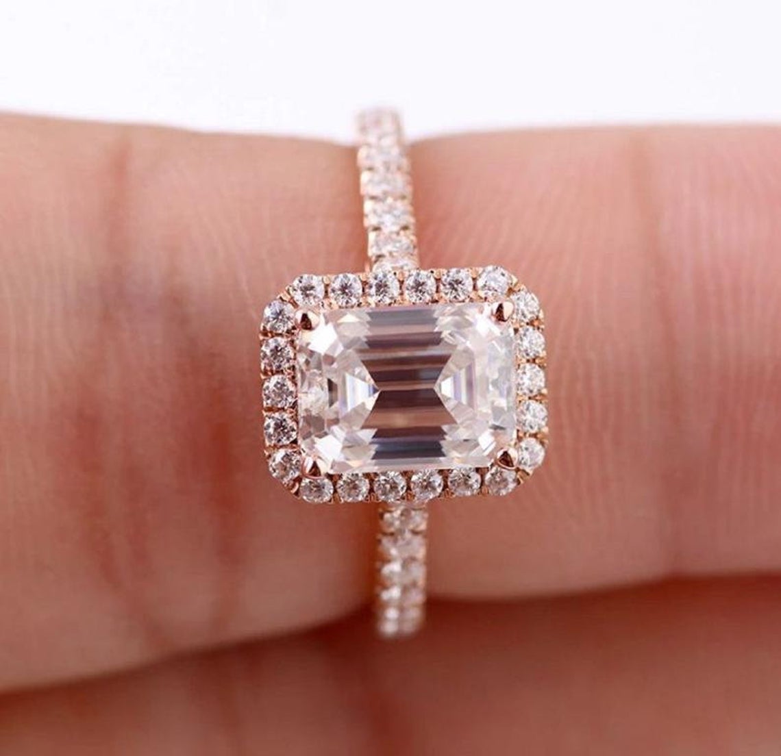 2 CT Emerald Cut Diamond 925 Sterling Silver Halo Anniversary Ring