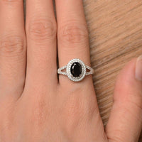 1 CT Oval Cut Black Cubic Zirconia Diamond 925 Sterling Sliver Women Engagement Halo Ring