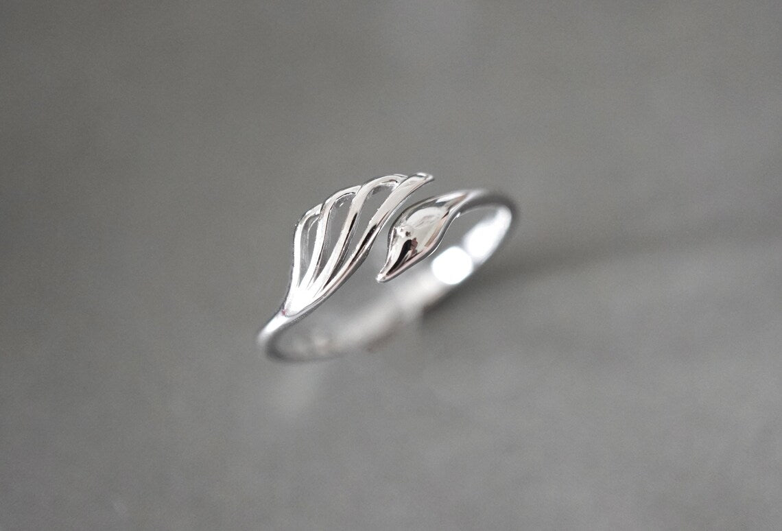 Tiny Swan Ring White Gold Over On 925 Sterling Silver Simple & Unique Ring