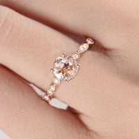 1 CT Round Cut Peach Morganite Rose Gold Over On 925 Sterling Silver Halo Promise Ring