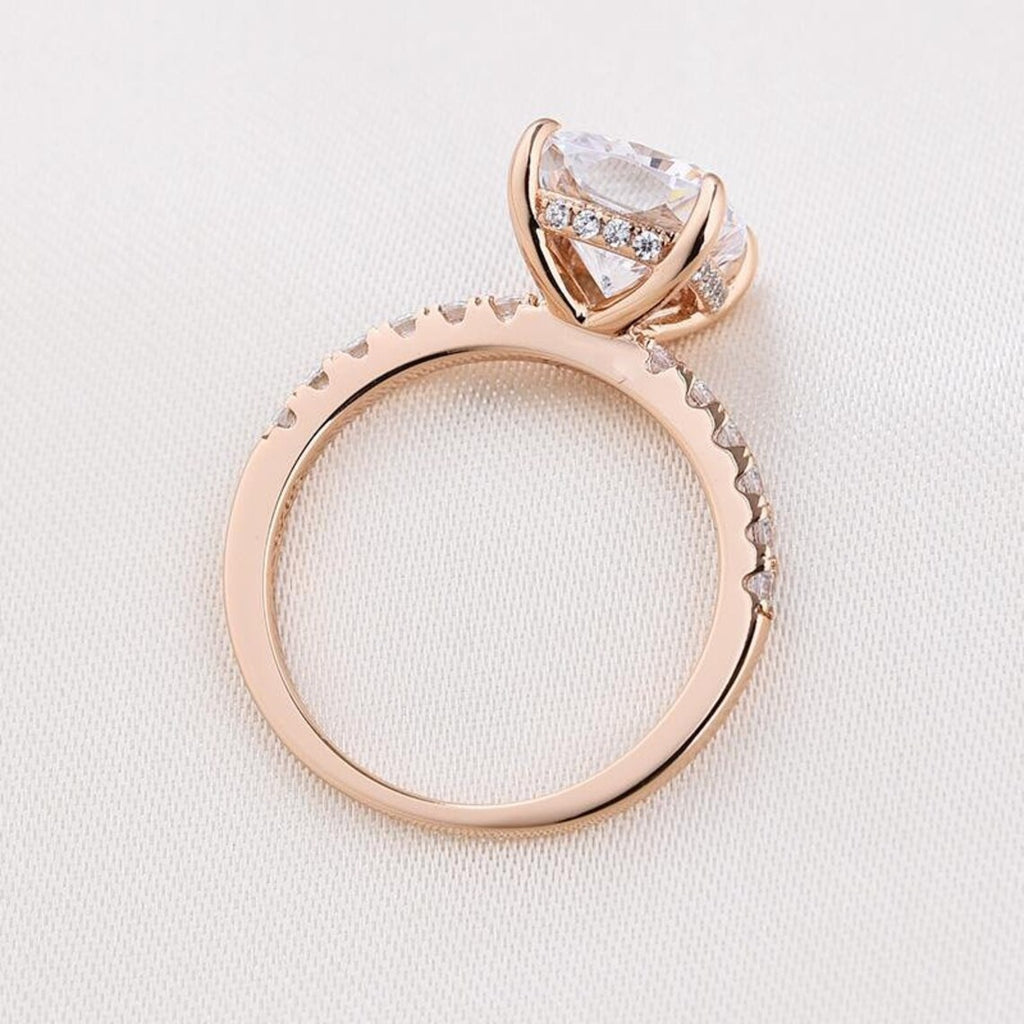 3.00 CT Cushion Cut Rose Gold Over On 925 Sterling Silver Wedding Band Bridal Ring Set