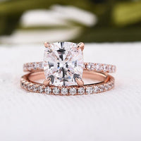 3.00 CT Cushion Cut Rose Gold Over On 925 Sterling Silver Wedding Band Bridal Ring Set