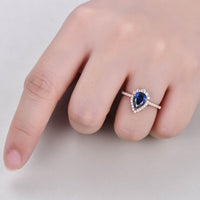 2.30 Ct Pear Cut Blue Sapphire Rose Gold Over On 925 Sterling Silver Halo Engagement Ring