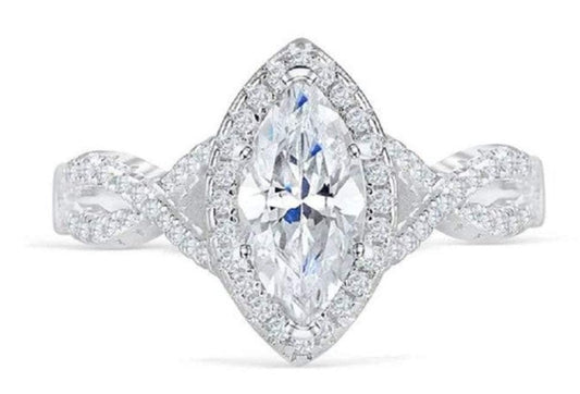1 CT Marquise Cut Diamond 925 Sterling Sliver Unisex Wedding Engagement Halo Ring Gift For Her
