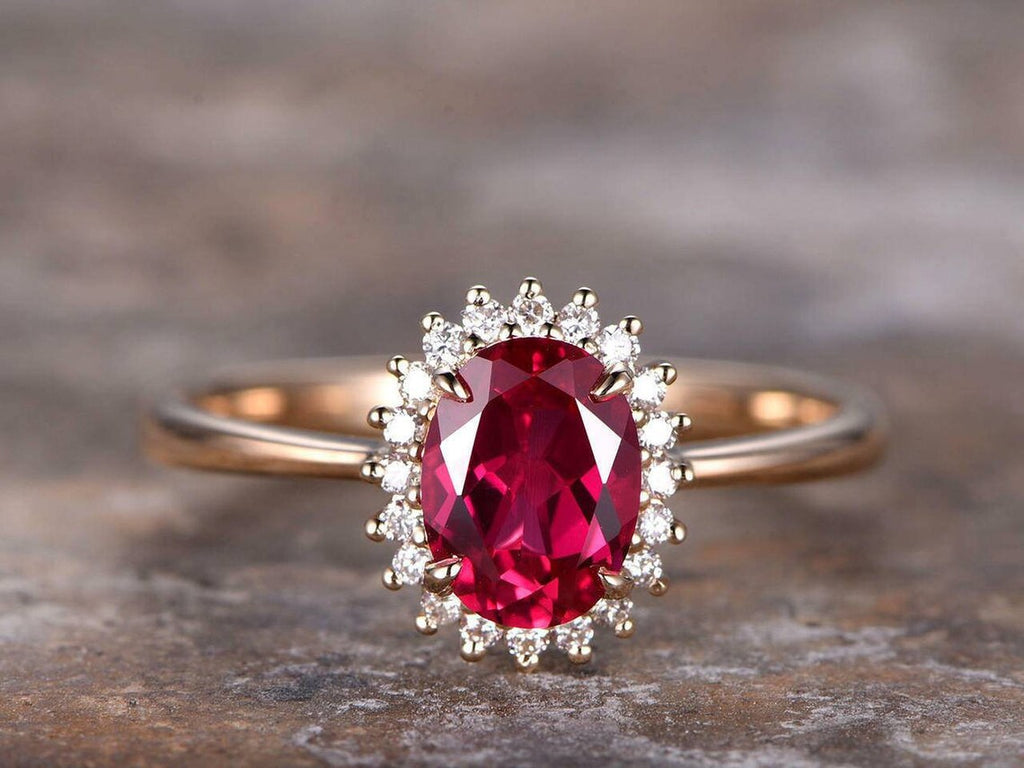 2.50 Ct Oval Cut Ruby Yellow Gold Over On 925 Sterling Silver Halo Anniversary Ring