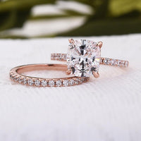 3.00 CT Cushion Cut Rose Gold Over On 925 Sterling Silver Wedding Band Bridal Ring Set