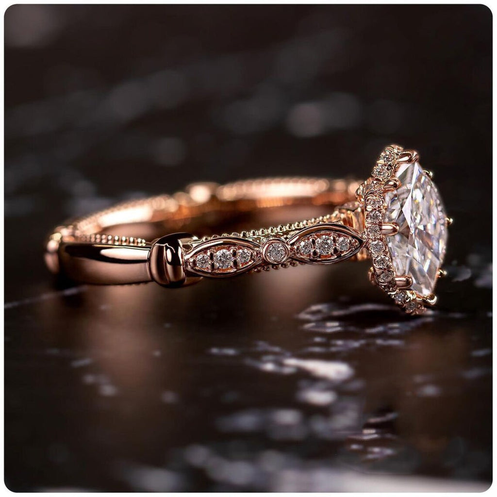 1.80 CT Marquise Cut Rose Gold Over On 925 Sterling Silver Vintage Wedding Ring Gift For Women