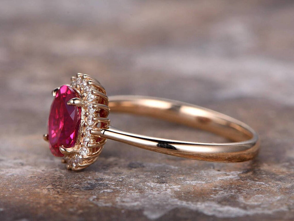 2.50 Ct Oval Cut Ruby Yellow Gold Over On 925 Sterling Silver Halo Anniversary Ring