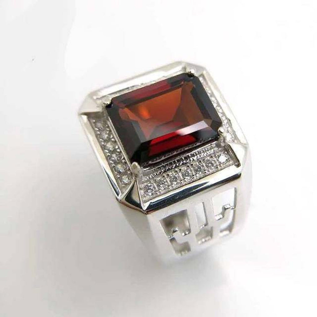 8mm Classic Romantic Red & Silver Brushed Mens Ring
