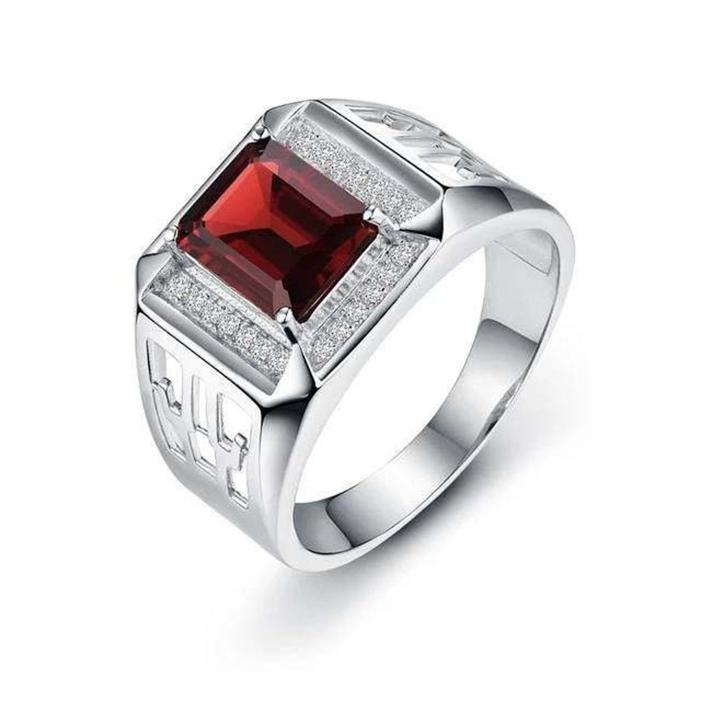 2.50 Ct Emerald Cut Red Garnet White Gold Over On 925 Sterling Silver Wedding Men's Ring